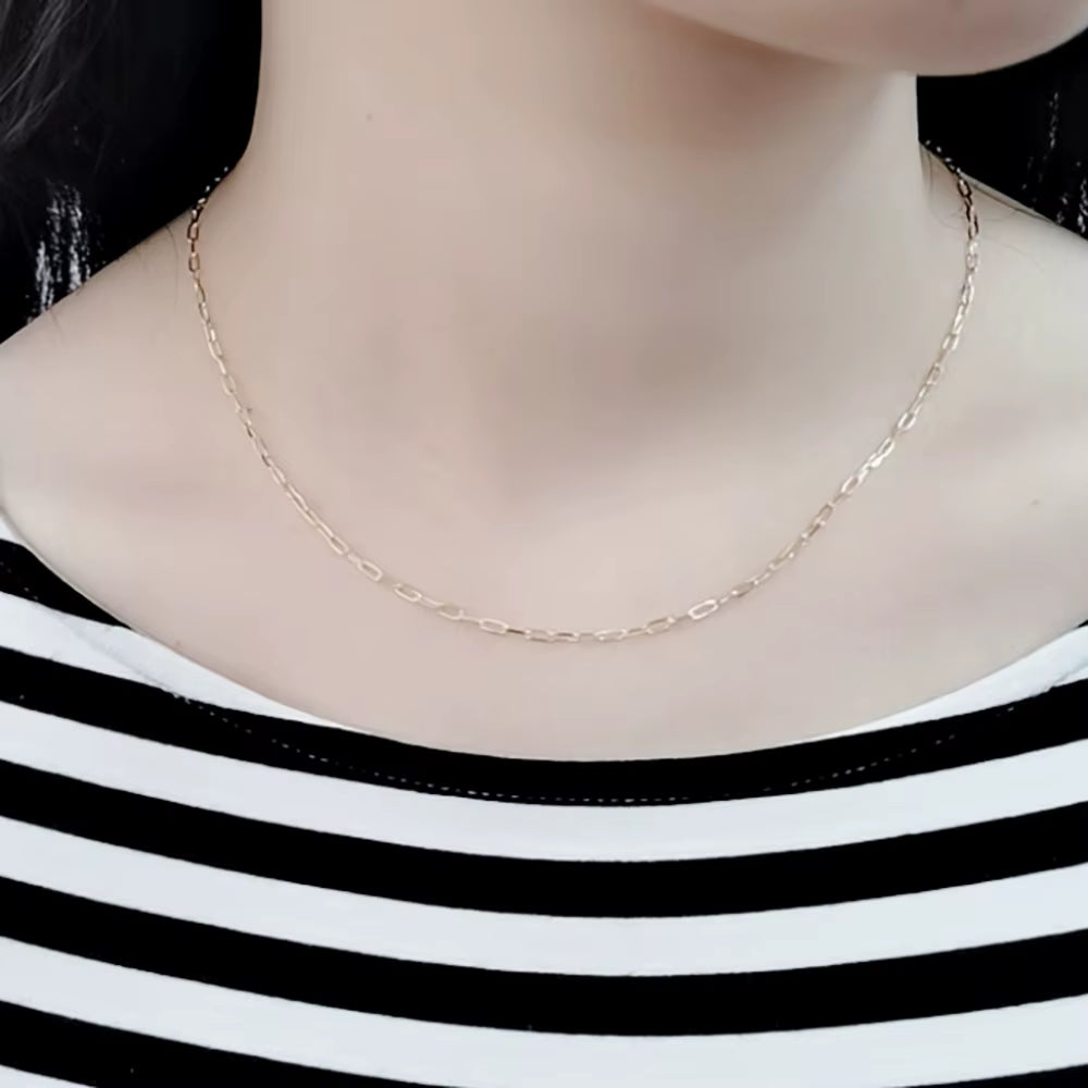 14K 18K Solid Gold Paper Clip Link Chain Necklace Real Karat Gold Chain 1.9Mm Paper Clip Chain Necklace Jewelry