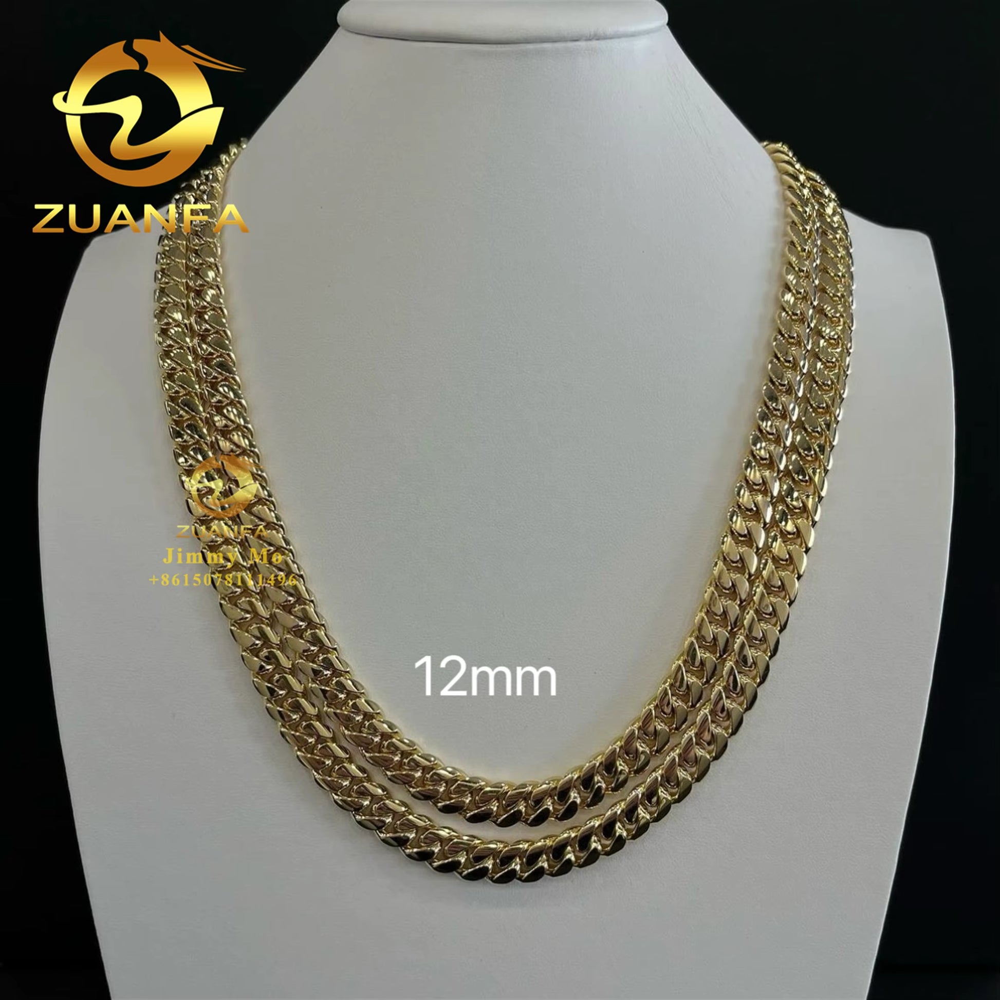 Popular 10Mm 12Mm Au750 18K Real Solid Yellow Gold Iced Out Hip Hop Jewelry Man Miami Cuban Chain Plain Chain