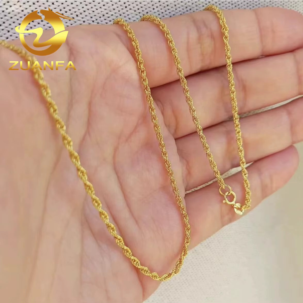 Trendy AU750 18K Solid Real Gold 1.6Mm 1.8Mm 2.5Mm Rope Chain Necklace Link Chain Fashion Jewelry Pure Yellow Gold Rope Chain