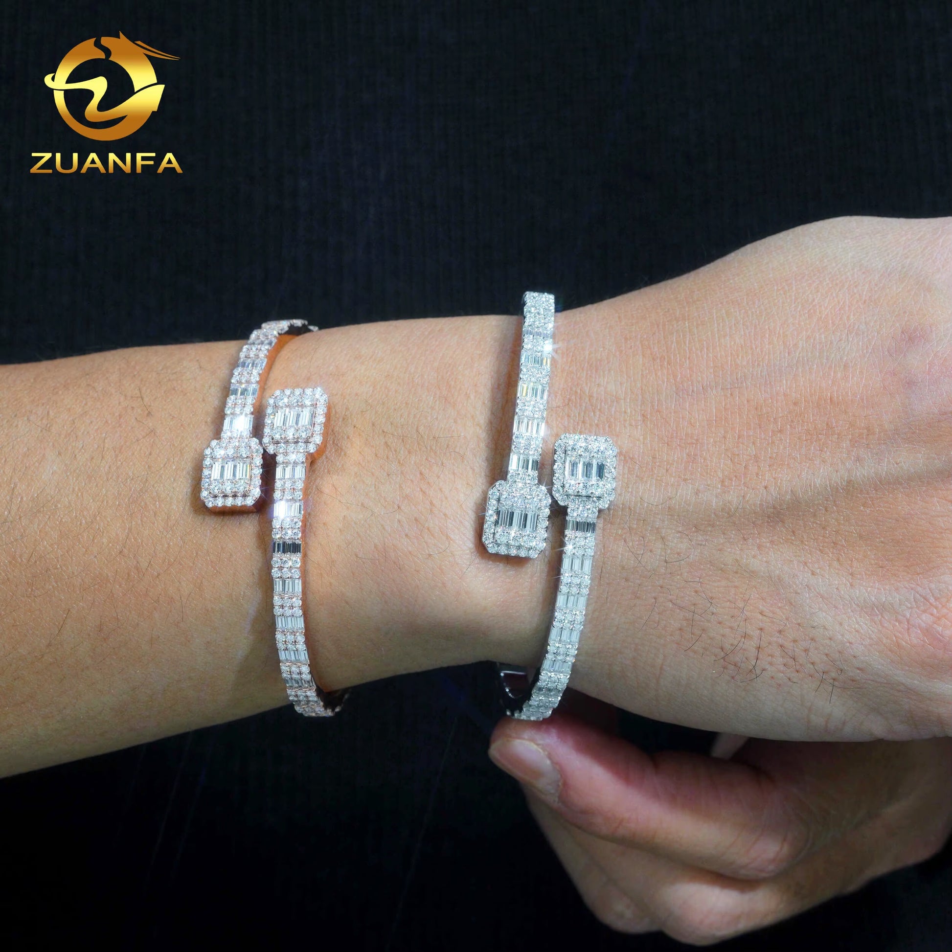 Iced Out Hip Hop Jewelry Cuban Bracelet 925 Sterling Silver Vvs Moissanite Baguette Cut Diamond Cuff Bangle Bracelet Men&Wome
