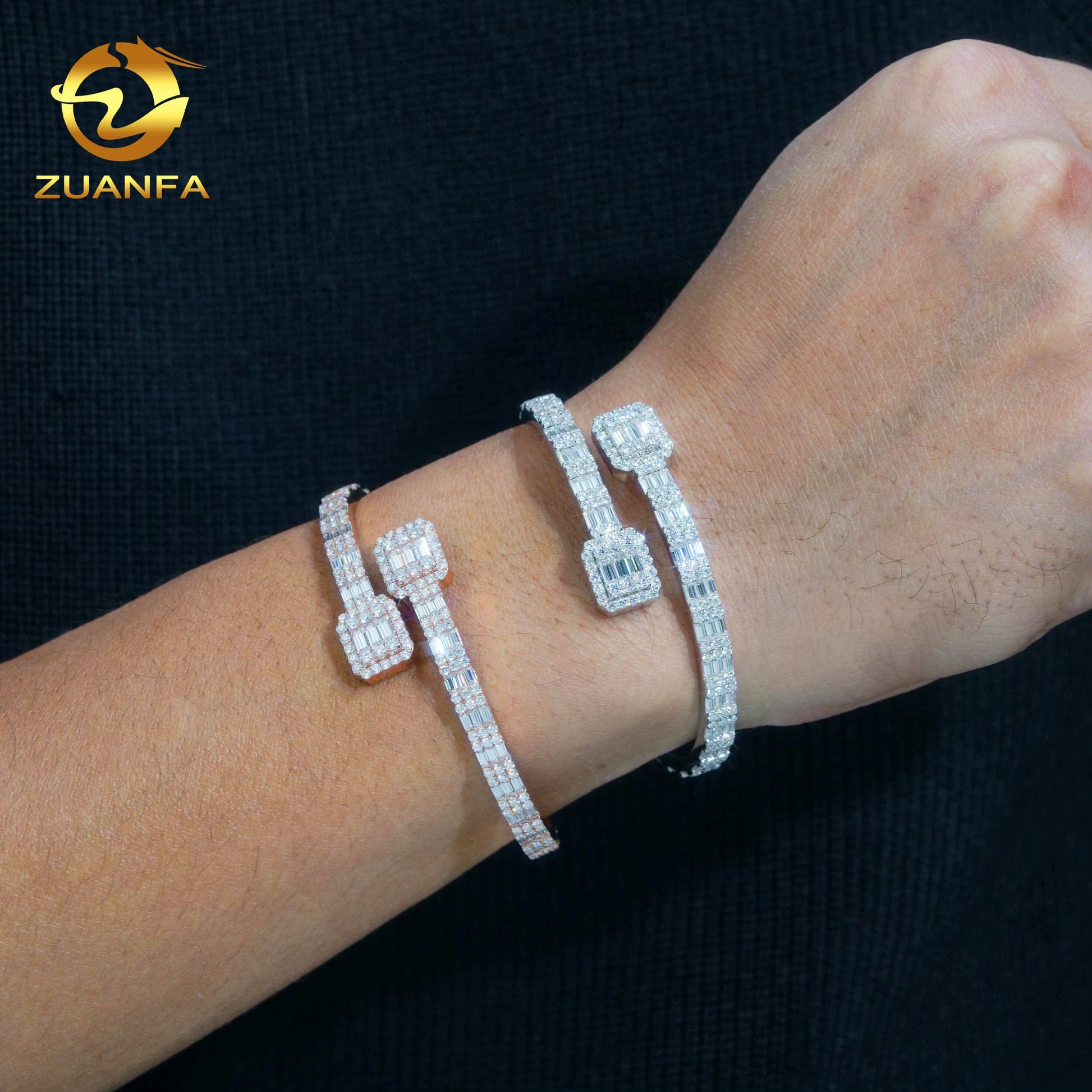 Iced Out Hip Hop Jewelry Cuban Bracelet 925 Sterling Silver Vvs Moissanite Baguette Cut Diamond Cuff Bangle Bracelet Men&Wome