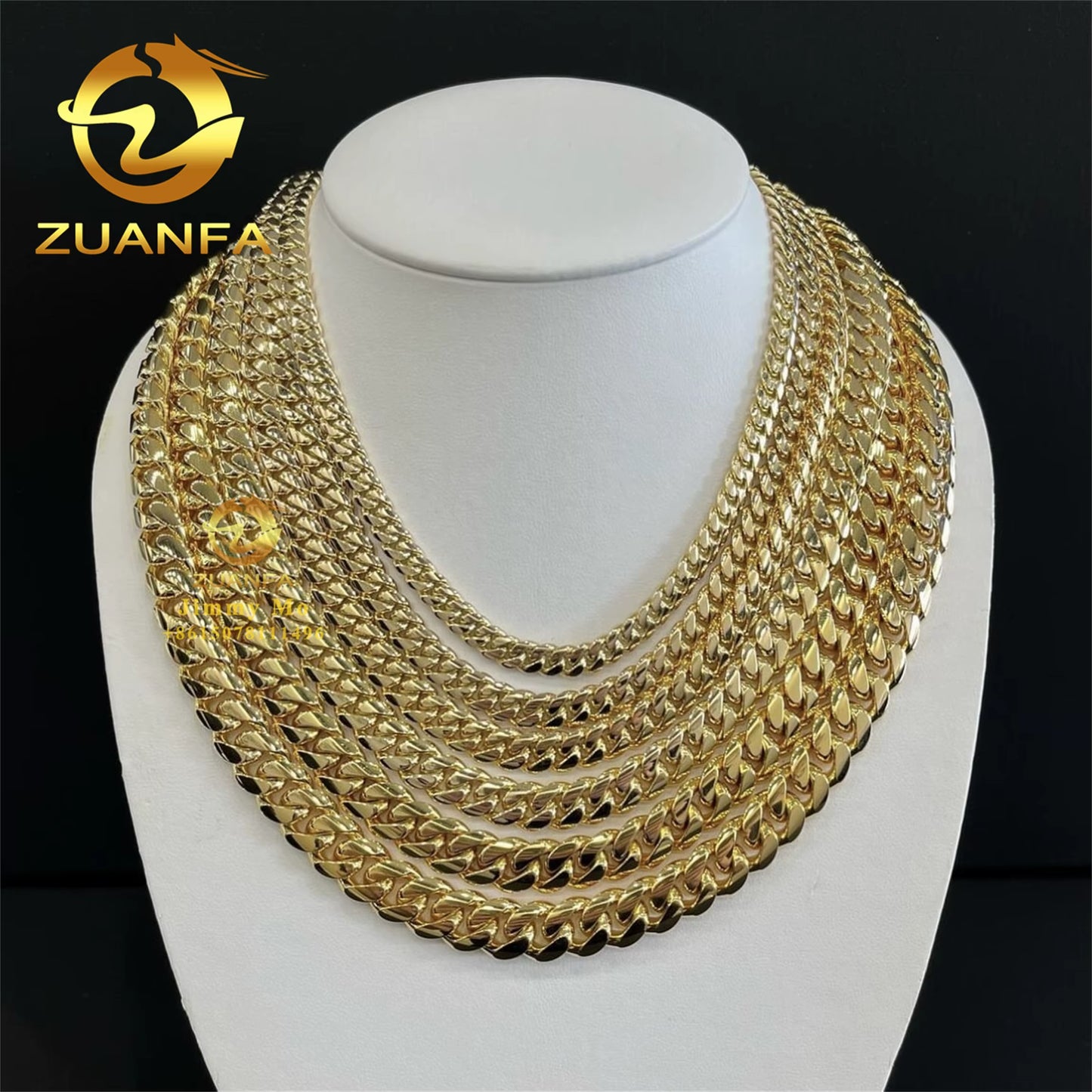 Popular 10Mm 12Mm Au750 18K Real Solid Yellow Gold Iced Out Hip Hop Jewelry Man Miami Cuban Chain Plain Chain