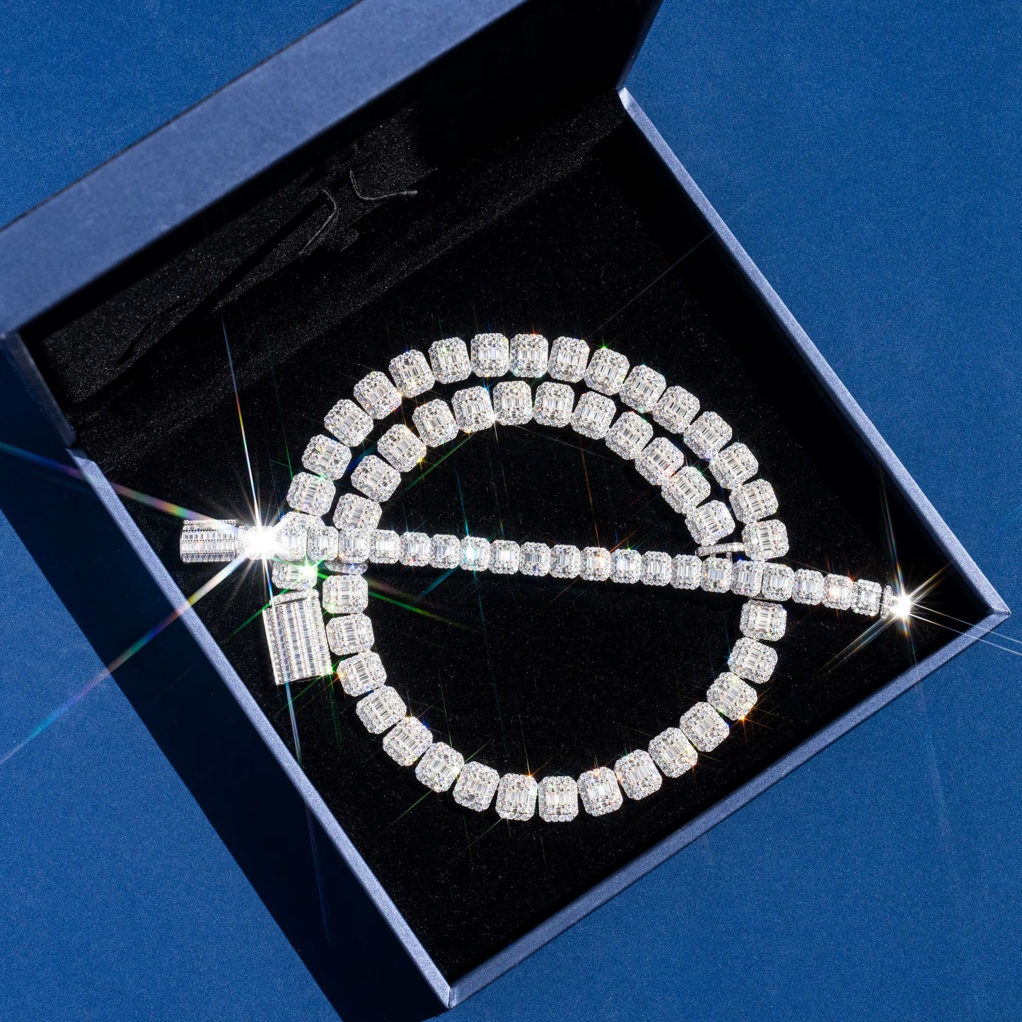 Pass Tester Custom Cuban Chain 925 Silver VVS Baguette Moissanite Hiphop Rapper Jewelry Iced Out Cuban Link Necklace