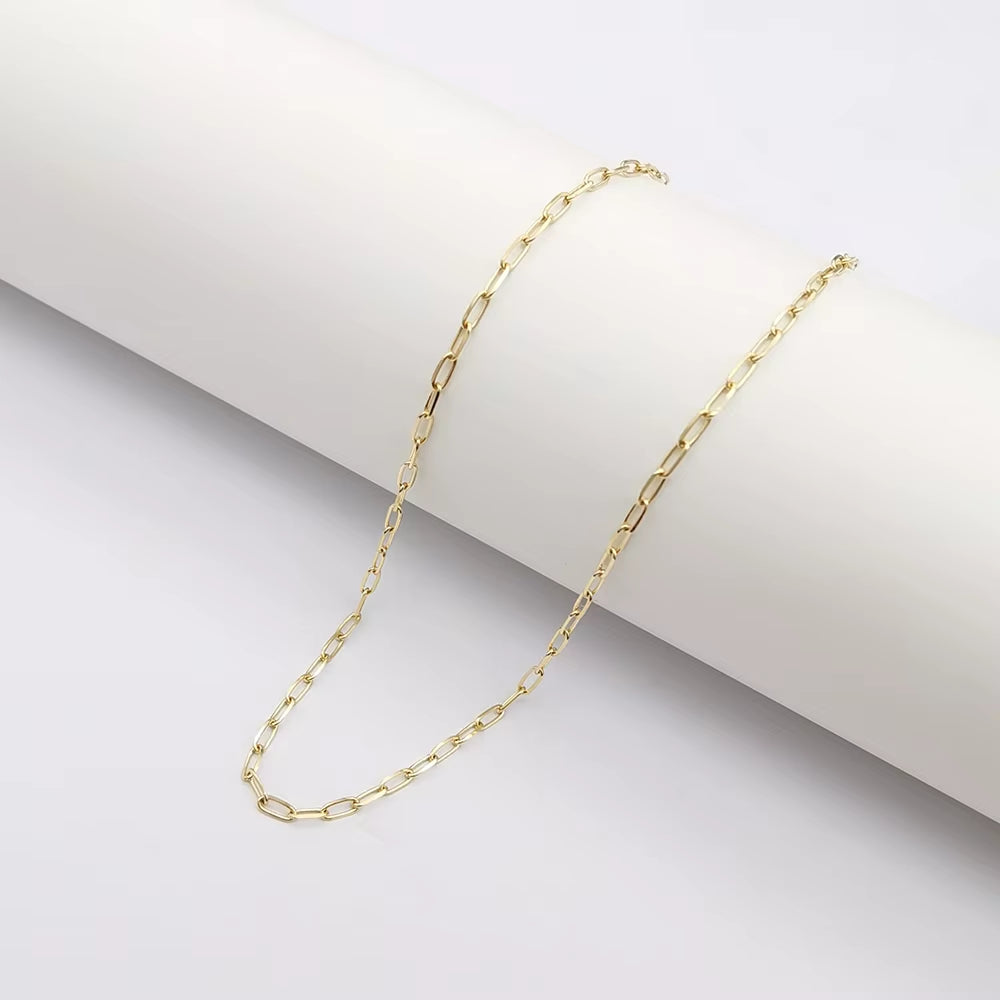 14K 18K Solid Gold Paper Clip Link Chain Necklace Real Karat Gold Chain 1.9Mm Paper Clip Chain Necklace Jewelry