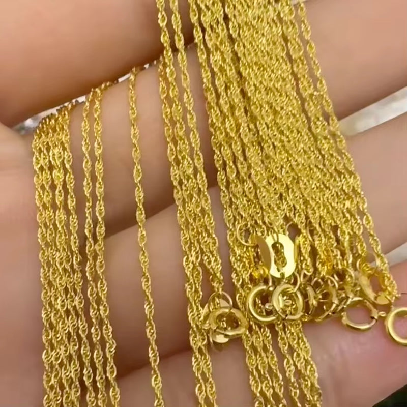 Trendy AU750 18K Solid Real Gold 1.6Mm 1.8Mm 2.5Mm Rope Chain Necklace Link Chain Fashion Jewelry Pure Yellow Gold Rope Chain