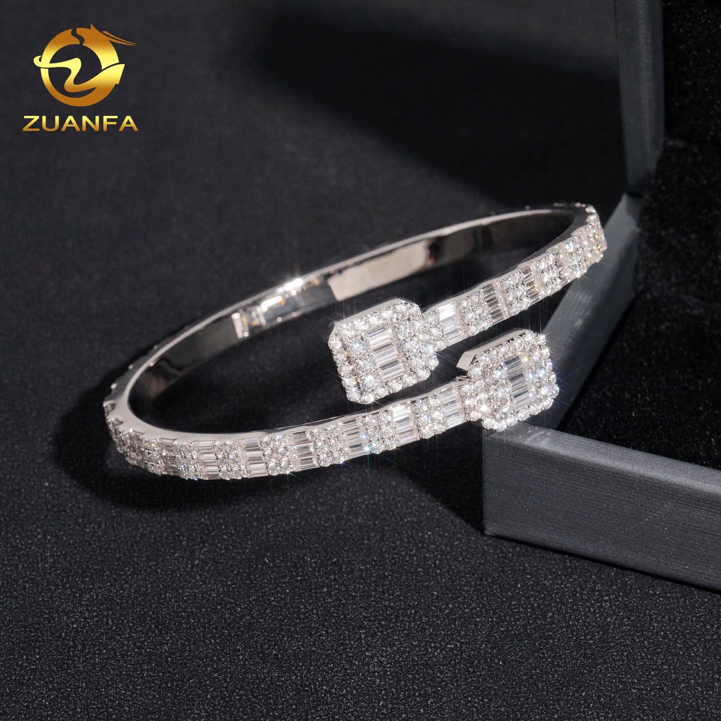 Iced Out Hip Hop Jewelry Cuban Bracelet 925 Sterling Silver Vvs Moissanite Baguette Cut Diamond Cuff Bangle Bracelet Men&Wome