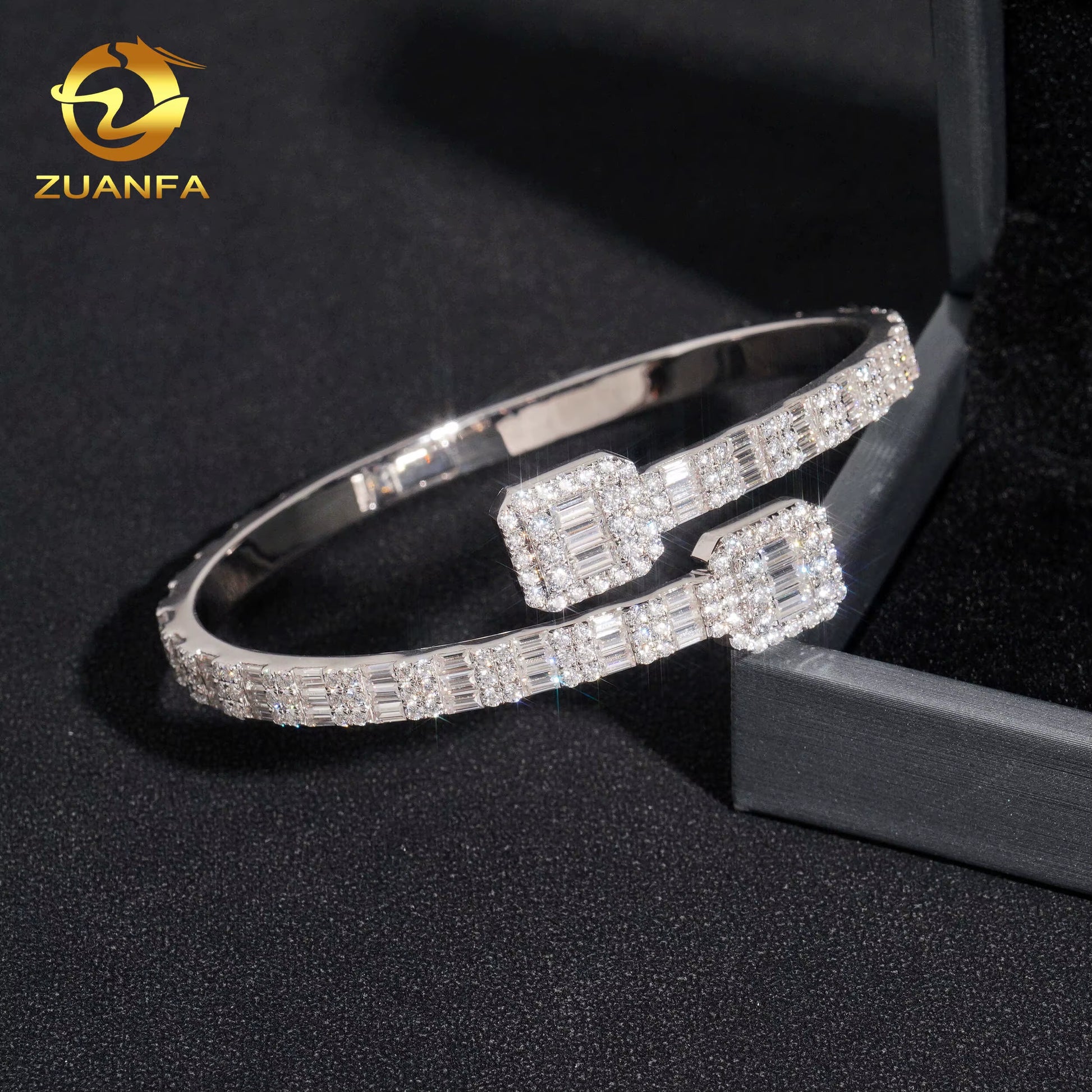 Iced Out Hip Hop Jewelry Cuban Bracelet 925 Sterling Silver Vvs Moissanite Baguette Cut Diamond Cuff Bangle Bracelet Men&Wome